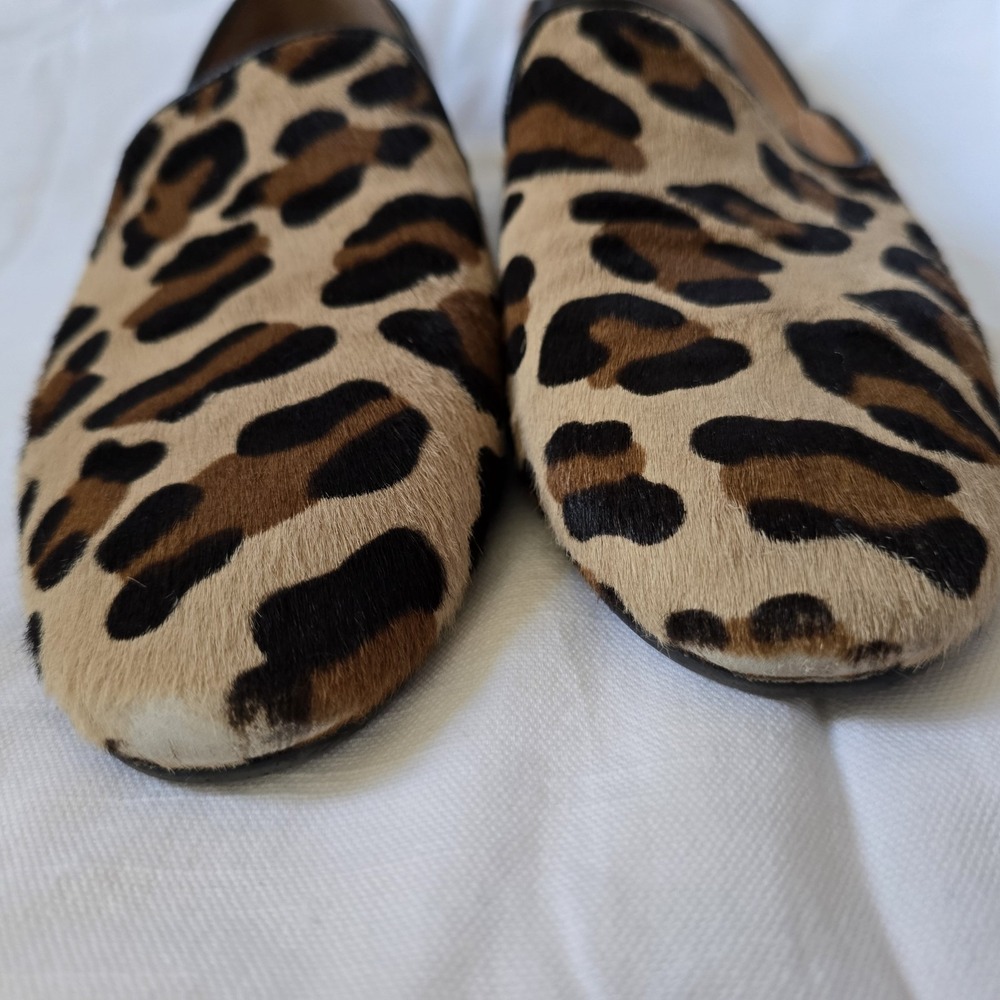 Aquatalia Leopard Calf Hair Loafers Womens 9M Pointed Toe Smoking Flats Italy - Picture 9 of 11